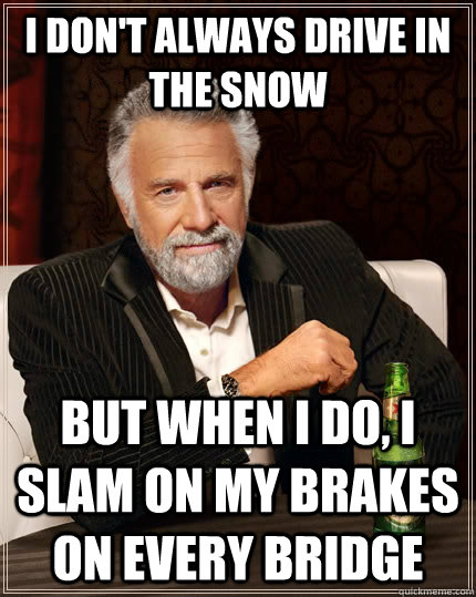 I don't always drive in the snow but when I do, i slam on my brakes on every bridge - I don't always drive in the snow but when I do, i slam on my brakes on every bridge  The Most Interesting Man In The World