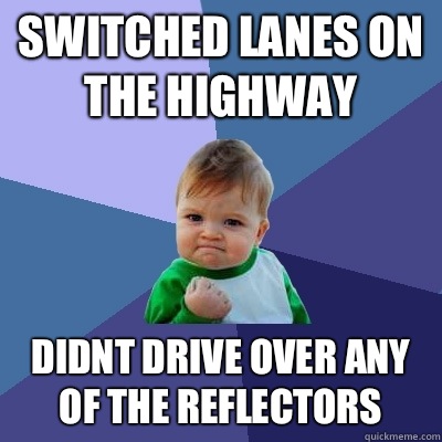 Switched lanes on the highway Didnt drive over any of the reflectors   Success Kid