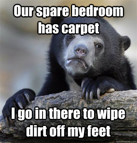 Our spare bedroom has carpet I go in there to wipe dirt off my feet  Confession Bear