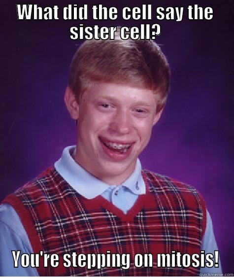 Biology Meme - WHAT DID THE CELL SAY THE SISTER CELL? YOU'RE STEPPING ON MITOSIS! Bad Luck Brian