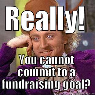 REALLY! YOU CANNOT COMMIT TO A FUNDRAISING GOAL? Condescending Wonka