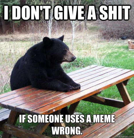 I don't give a shit if someone uses a meme wrong. - I don't give a shit if someone uses a meme wrong.  waiting bear