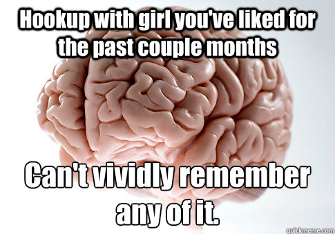 Hookup with girl you've liked for the past couple months Can't vividly remember any of it.  Scumbag Brain
