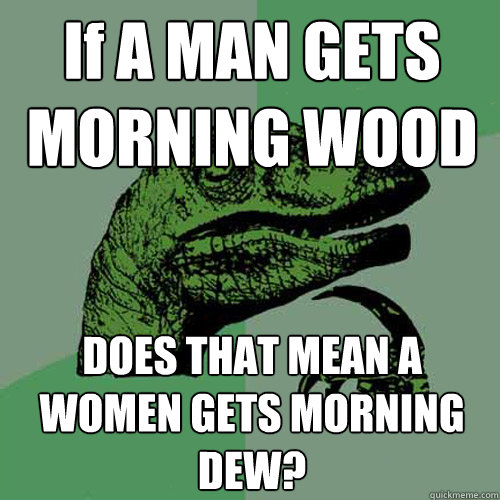 If A MAN GETS MORNING WOOD DOES THAT MEAN A WOMEN GETS MORNING DEW?  Philosoraptor
