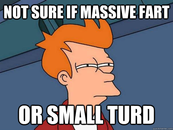 Not sure if massive fart Or small turd  Futurama Fry
