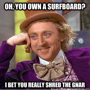 Oh, you own a surfboard? I bet you really shred the gnar  Condescending Wonka