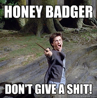 honey badger don't give a shit!  Pissed off Harry
