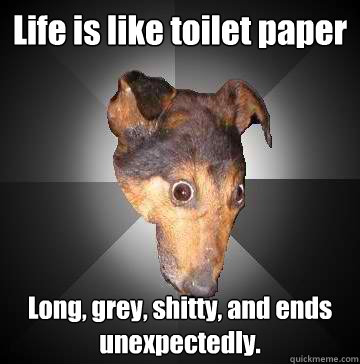 Life is like toilet paper Long, grey, shitty, and ends unexpectedly.  Depression Dog