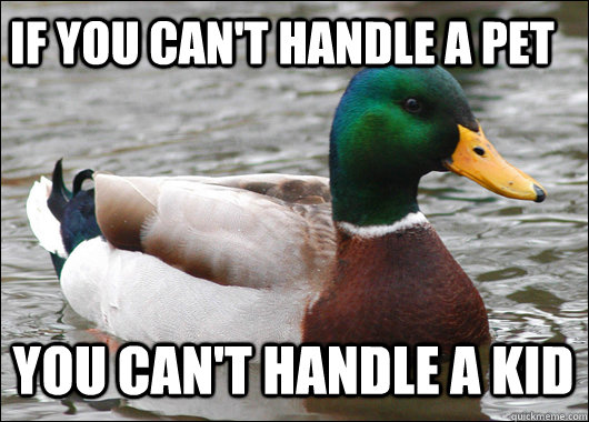 if you can't handle a pet you can't handle a kid - if you can't handle a pet you can't handle a kid  Actual Advice Mallard