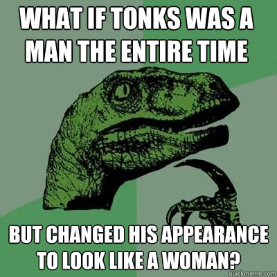 What if Tonks was a man the entire time But changed his appearance to look like a woman?  Philosorapter