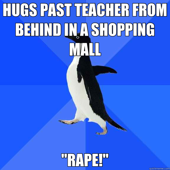 HUGS PAST TEACHER FROM BEHIND IN A SHOPPING MALL 