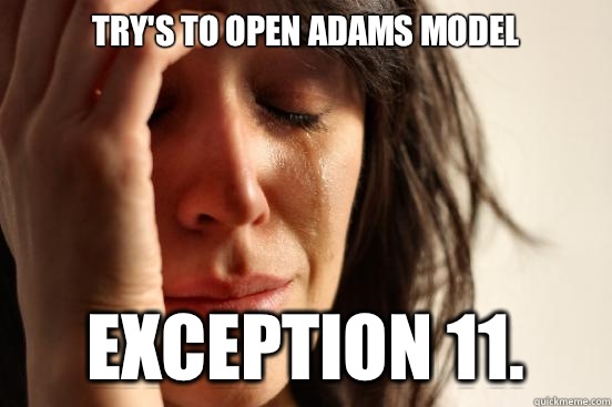 Try's to open Adams model Exception 11.   First World Problems