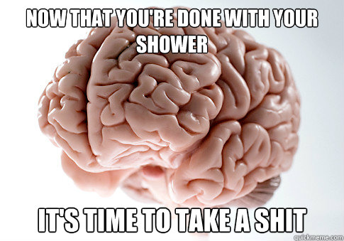 NOW THAT YOU'RE DONE WITH YOUR SHOWER IT'S TIME TO TAKE A SHIT  Scumbag Brain
