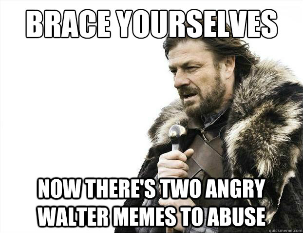 Brace yourselves now there's two angry walter memes to abuse  Brace Yourselves - Borimir