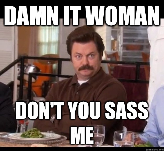 Damn it woman Don't you sass me - Damn it woman Don't you sass me  Ron Swanson