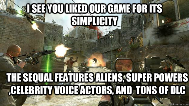 I see you liked our game for its simplicity the sequal features aliens, super powers ,celebrity voice actors, and  tons of DLC  scumbag Game developer