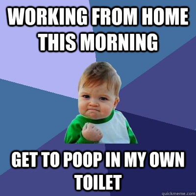 working from home this morning get to poop in my own toilet  Success Kid