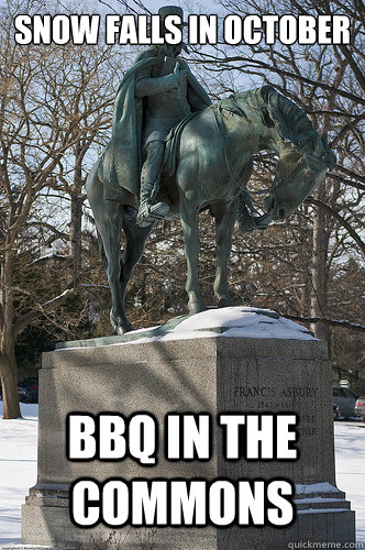 Snow Falls in October BBQ in the commons  Drew University Meme