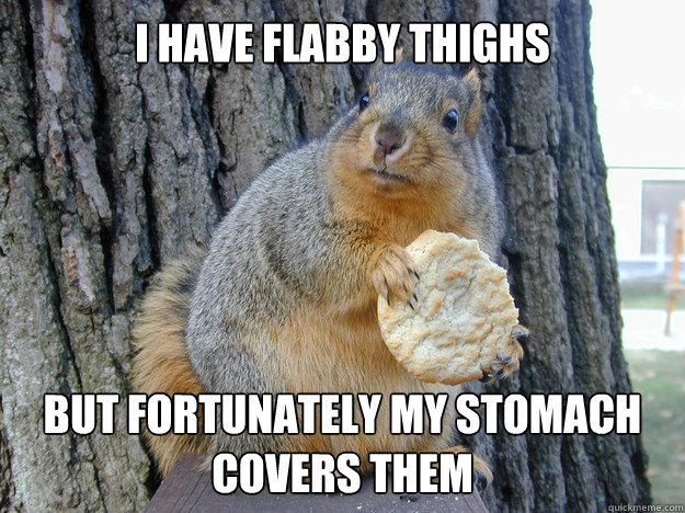 I have flabby thighs but fortunately my stomach covers them - I have flabby thighs but fortunately my stomach covers them  American Fitness Squirrel