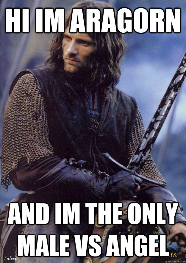 Hi Im aragorn and im the only male vs angel  