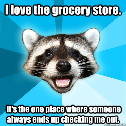 I love the grocery store.   It's the one place where someone always ends up checking me out.  Lame Pun Coon
