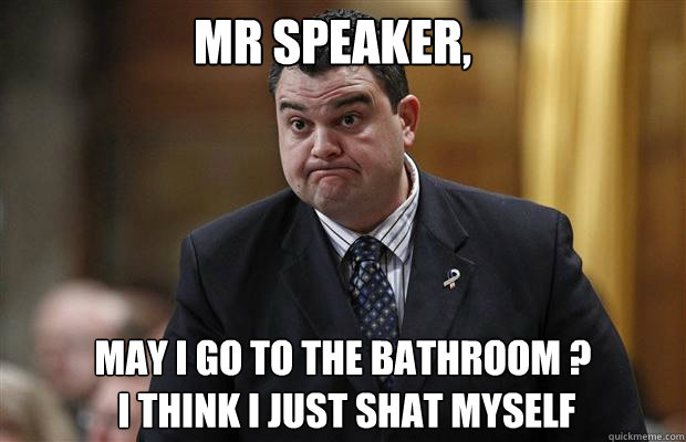 Mr Speaker, May i go to the bathroom ?
 i think i just shat myself  