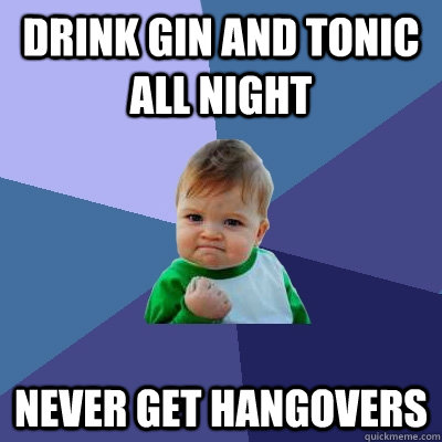 DRINK GIN AND TONIC ALL NIGHT NEVER GET HANGOVERS - DRINK GIN AND TONIC ALL NIGHT NEVER GET HANGOVERS  Success Kid