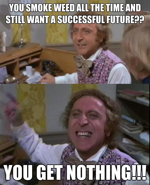 You smoke weed all the time and still want a successful future?? YOU GET NOTHING!!!  Angry Wonka