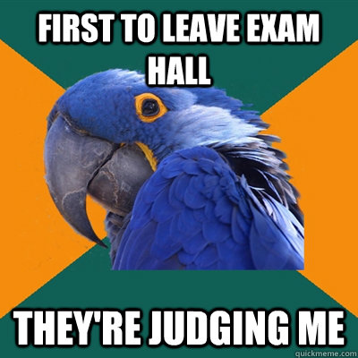 first to leave exam hall they're judging me  Paranoid Parrot