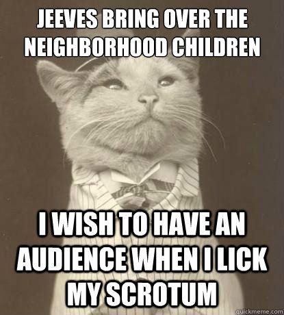 jeeves bring over the neighborhood children i wish to have an audience when i lick my scrotum  Aristocat