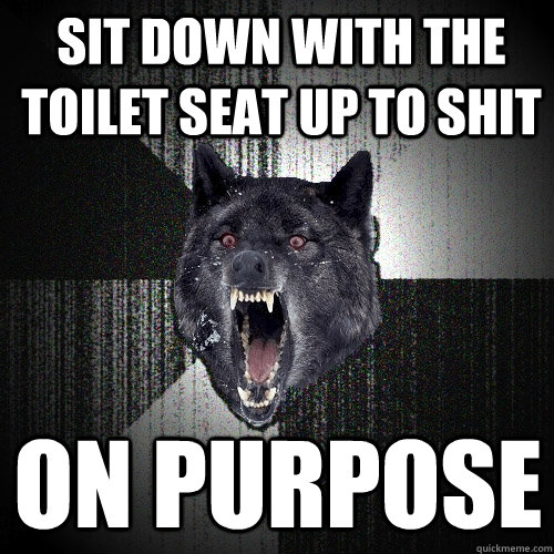 Sit down with the toilet seat up to shit on purpose  Insanity Wolf