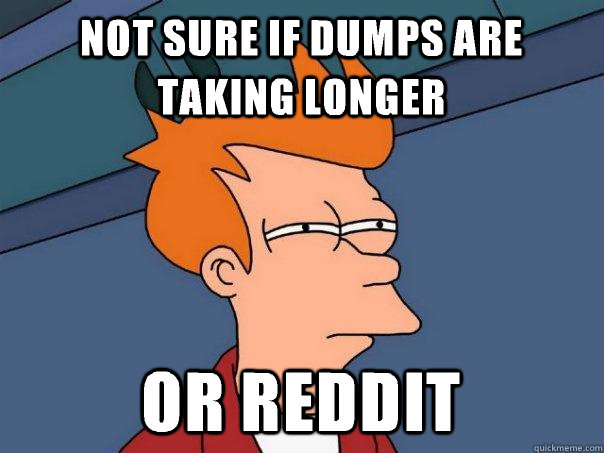 Not sure if dumps are taking longer  Or Reddit  Futurama Fry
