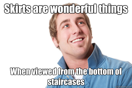 Skirts are wonderful things When viewed from the bottom of staircases  Misunderstood D-Bag