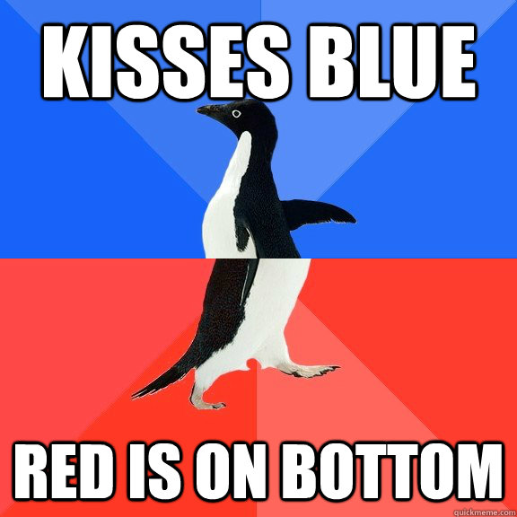 kisses blue red is on bottom    Socially Awkward Awesome Penguin