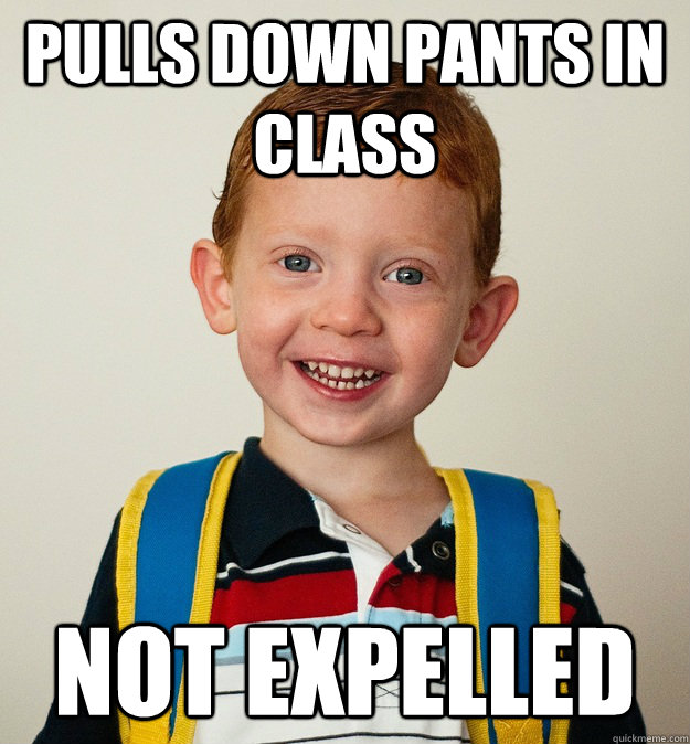 Pulls down pants in class Not expelled  Pre-School Freshman