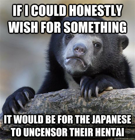 If I could honestly wish for something it would be for the japanese to uncensor their hentai  Confession Bear