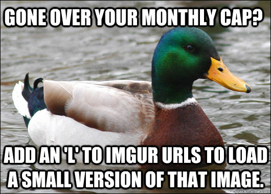 gone over your monthly cap? Add an 'l' to imgur urls to load a small version of that image.  Actual Advice Mallard
