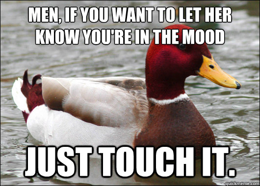 Men, if you want to let her know you're in the mood
 Just touch it.  Malicious Advice Mallard