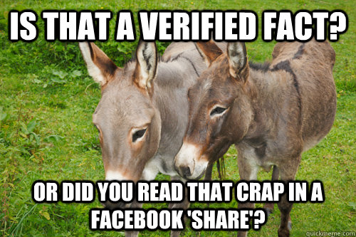 Is that a verified fact? Or did you read that crap in a Facebook 'share'?  - Is that a verified fact? Or did you read that crap in a Facebook 'share'?   Facebook share facts