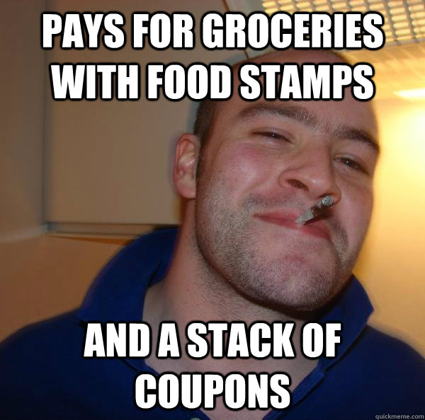 pays for groceries with food stamps and a stack of coupons - pays for groceries with food stamps and a stack of coupons  Misc