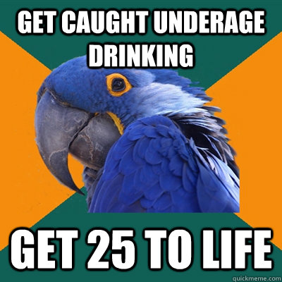 Get caught underage drinking Get 25 to life - Get caught underage drinking Get 25 to life  Paranoid Parrot