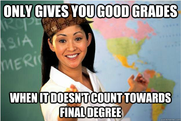 Only gives you good grades when it doesn't count towards final degree - Only gives you good grades when it doesn't count towards final degree  Scumbag Teacher