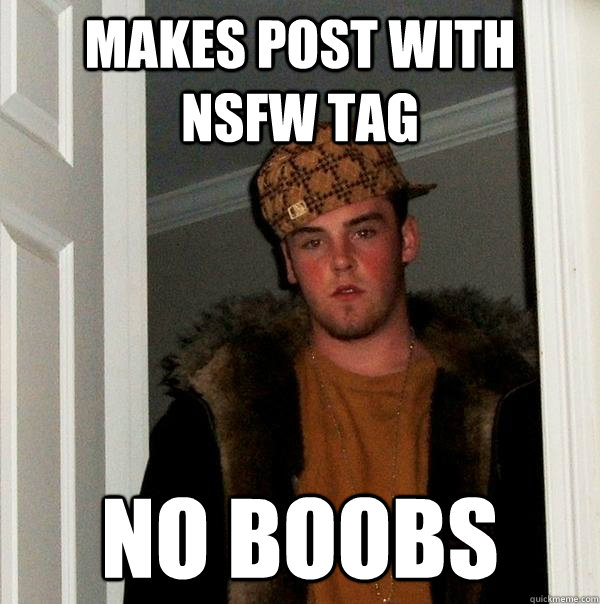 makes post with nsfw tag no boobs  Scumbag Steve