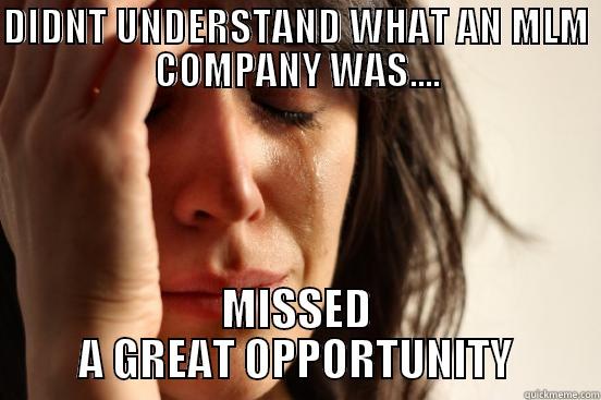 DIDNT UNDERSTAND WHAT AN MLM COMPANY WAS.... MISSED A GREAT OPPORTUNITY First World Problems
