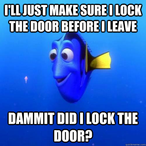 I'll just make sure i lock the door before i leave Dammit did i lock the door? - I'll just make sure i lock the door before i leave Dammit did i lock the door?  dory