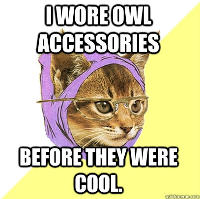 I wore owl accessories before they were cool.  Hipster Kitty