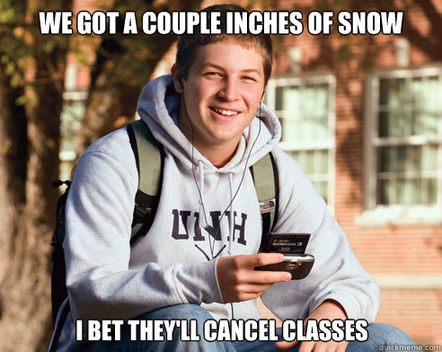We got a couple inches of snow I bet they'll cancel classes  College Freshman