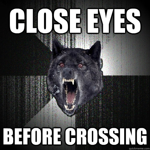 close eyes before crossing  Insanity Wolf