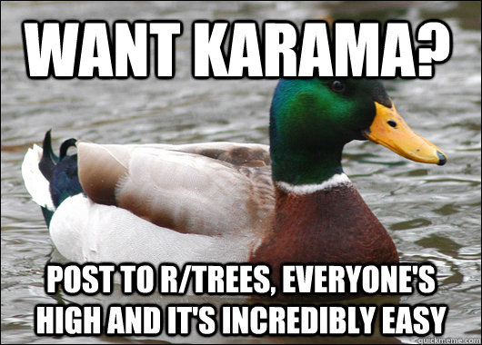 want karama? post to r/trees, everyone's high and it's incredibly easy  - want karama? post to r/trees, everyone's high and it's incredibly easy   Actual Advice Mallard