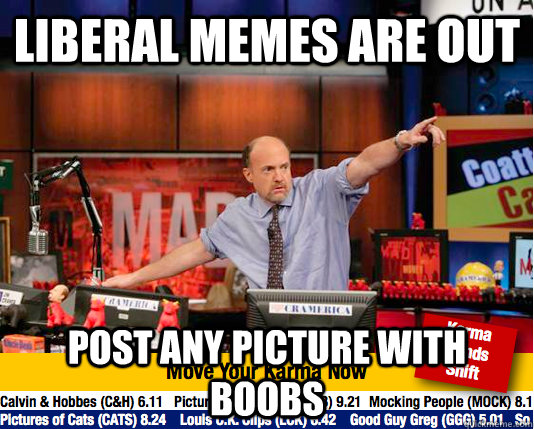 liberal memes are out Post any picture with boobs  move your karma now